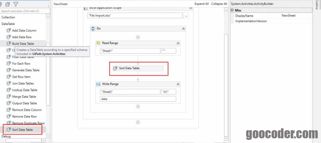 UiPath Data Table Sort Data - GooCoder